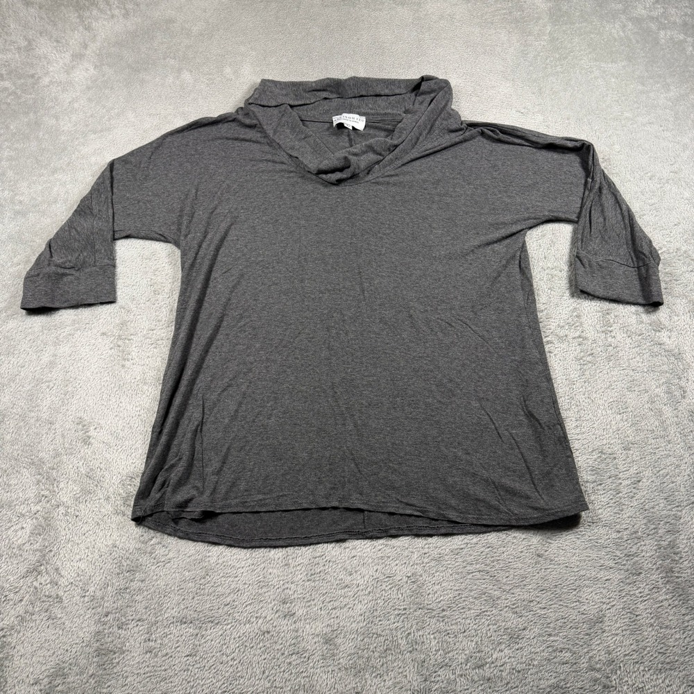 Allison Izu Top Women Large Gray Cowl Neck 3/4 Sleeve Rayon Spandex Hawaii